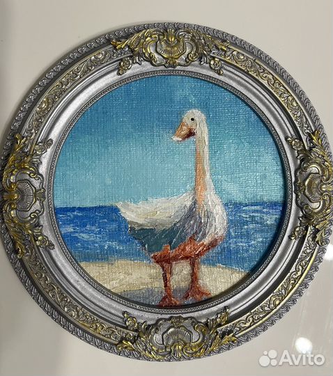 Картина маслом миниатюра в рамке Гусь Бронь