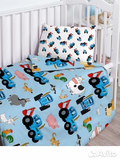 Синий трактор постельное белье детское