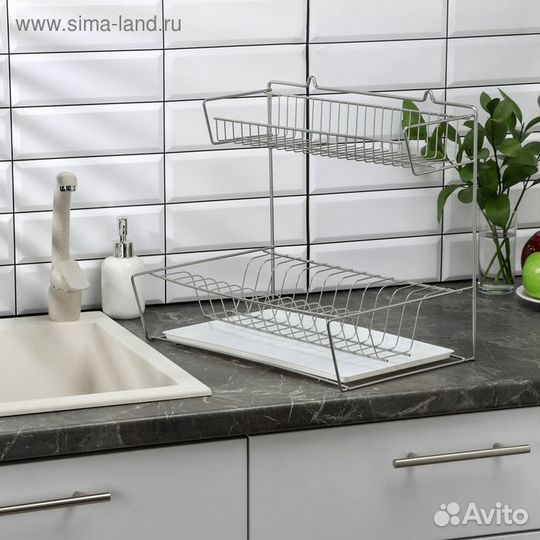 Сушилка для посуды с поддоном 2-х ярусная, настоль
