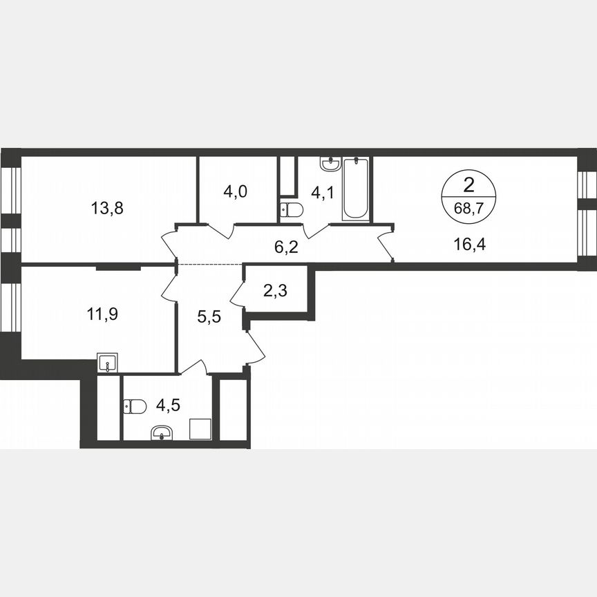 2-к. квартира, 68,7 м², 19/22 эт.