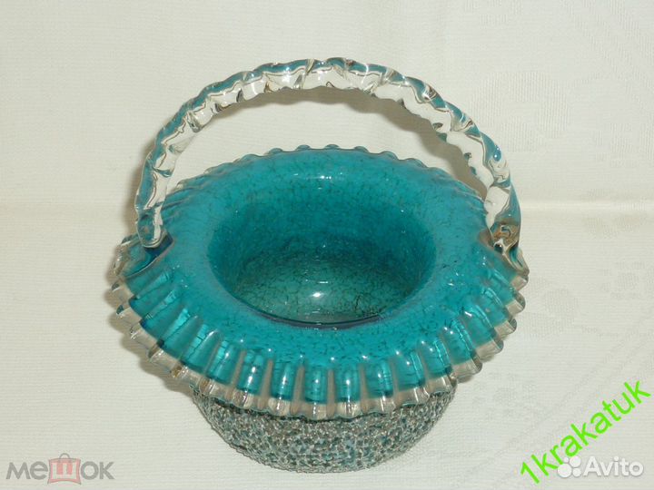 Ваза корзинка русское голубое стекло болотины