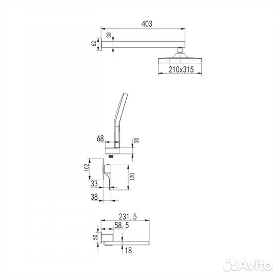 Душевая система встраиваемая Rose R1035H, черный