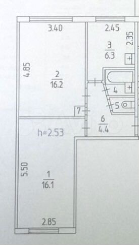 2-к. квартира, 46,2 м², 1/5 эт.
