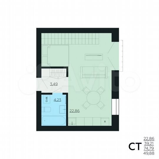 1-к. квартира, 74,8 м², 6/6 эт.