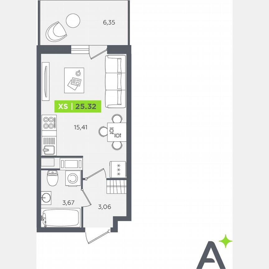 Квартира-студия, 25,3 м², 12/12 эт.