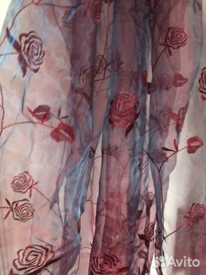 Тюль бордовая со цветочками ш-2.90 в-2.50