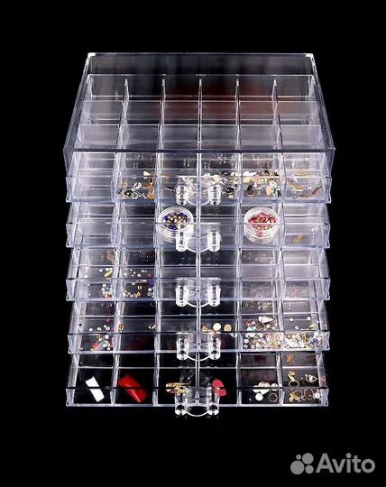 Шкатулка прозрачная с выдвижными ящиками и ячейкам