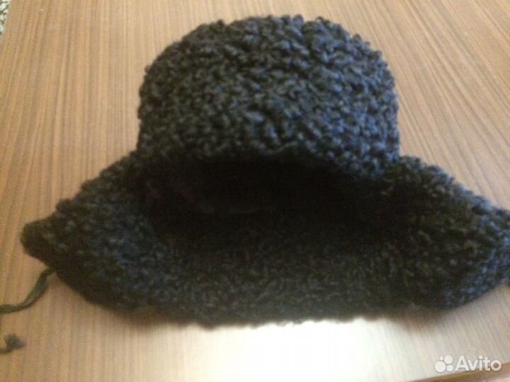 Мужская шапка-ушанка, черный каракуль, р.57-58