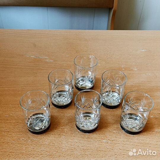 Рюмки. Хрусталь. Мельхиор. Комплект - 6 штук.СССР