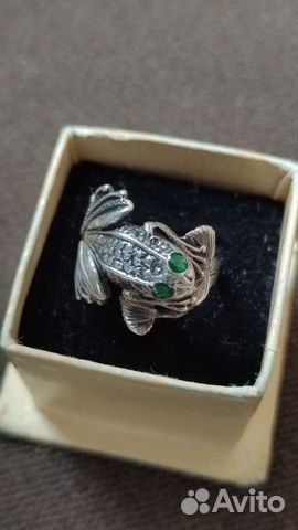 Кольцо Зеленоглазая Лягушка серебро 925