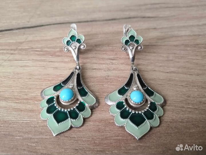 Серьги СССР Серебро Эмаль Бирюза