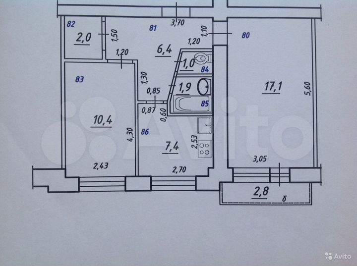 2-к. квартира, 47 м², 5/5 эт.