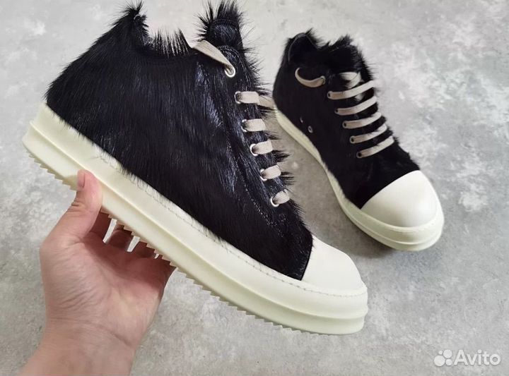 Кеды Rick Owens Ramones Pony Hair Кожаные