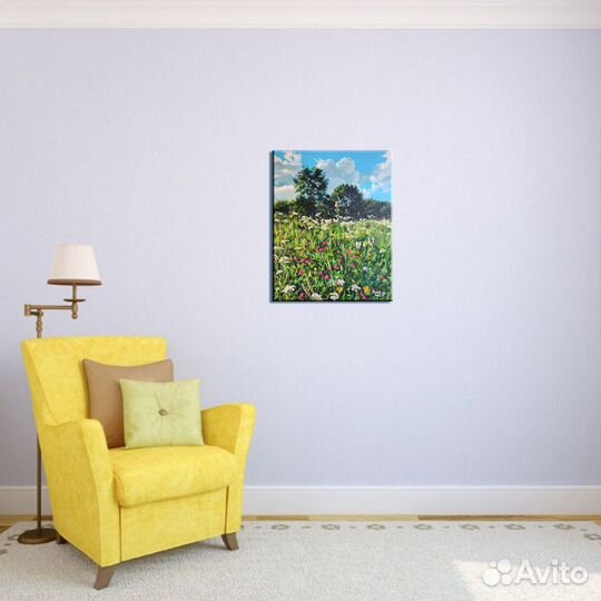 Картина поле цветов,картина маслом на холсте 50/40