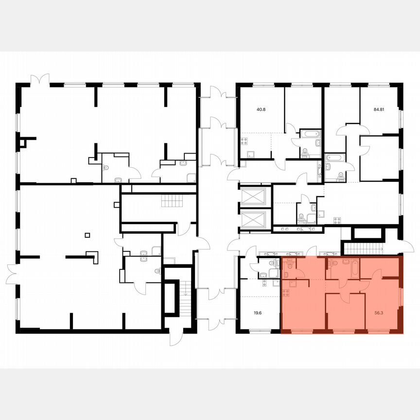 2-к. квартира, 56,3 м², 1/17 эт.