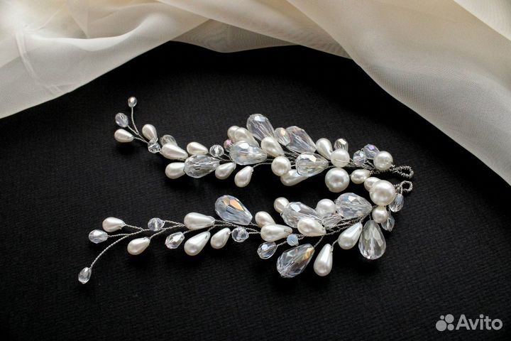 Гребень и шпилька ручной наботы для невесты