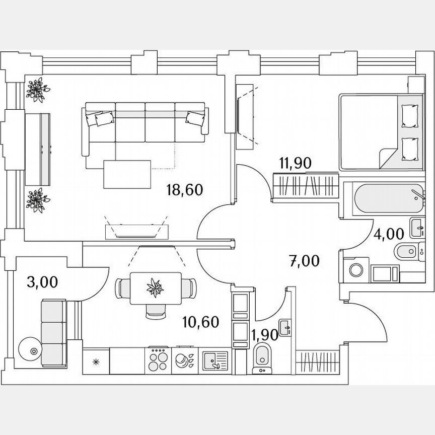 2-к. квартира, 23,4 м², 11/13 эт.