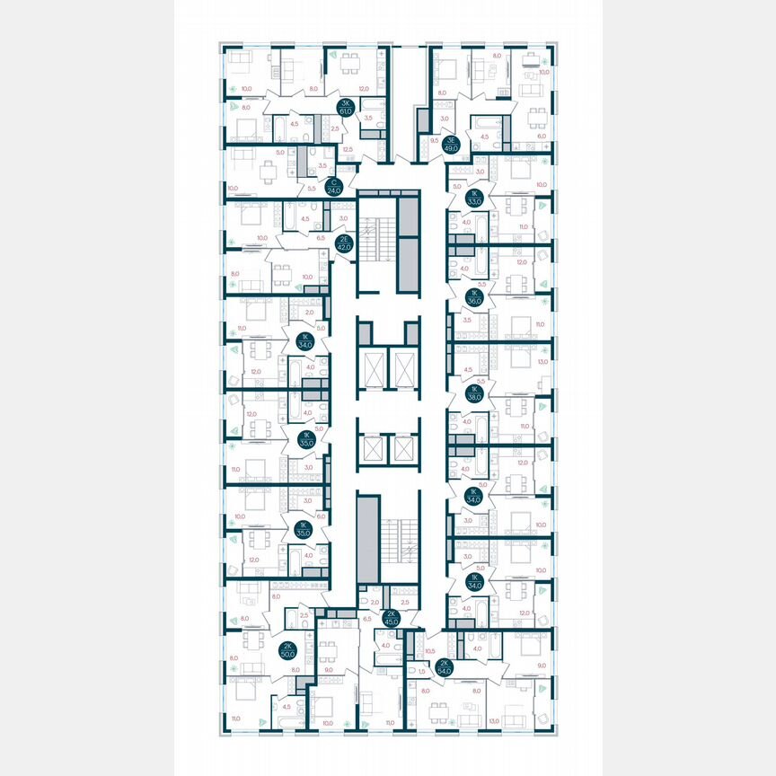 2-к. квартира, 45 м², 22/32 эт.