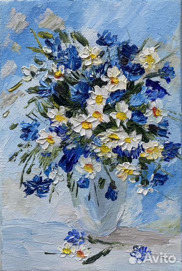 Картина маслом полевые цветы.Миниатюры