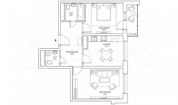 2-к. квартира, 57,8 м², 24/25 эт.