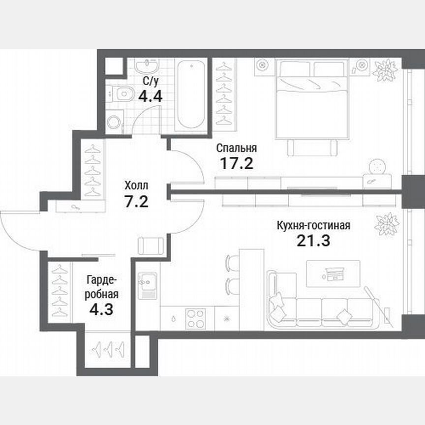 1-к. квартира, 54,4 м², 11/35 эт.