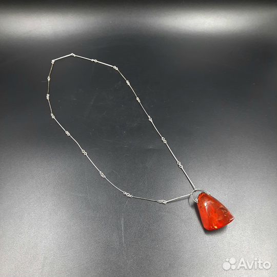 Кулон винтажный на цепочке, янтарь, металл, СССР