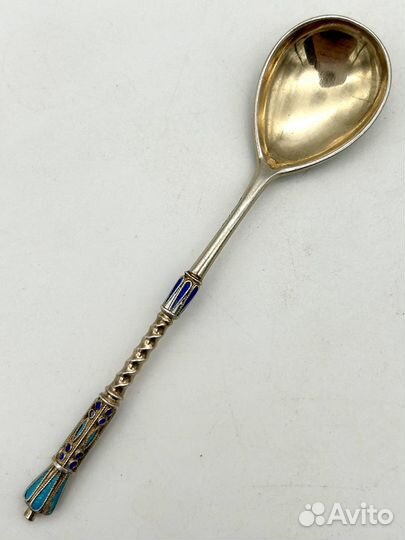 Ложка, серебро 84 проба, Хемпель, эмаль, 18,8 г