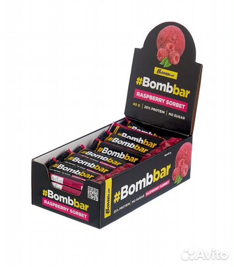Протеиновый глазированный батончик Bombbar, малино