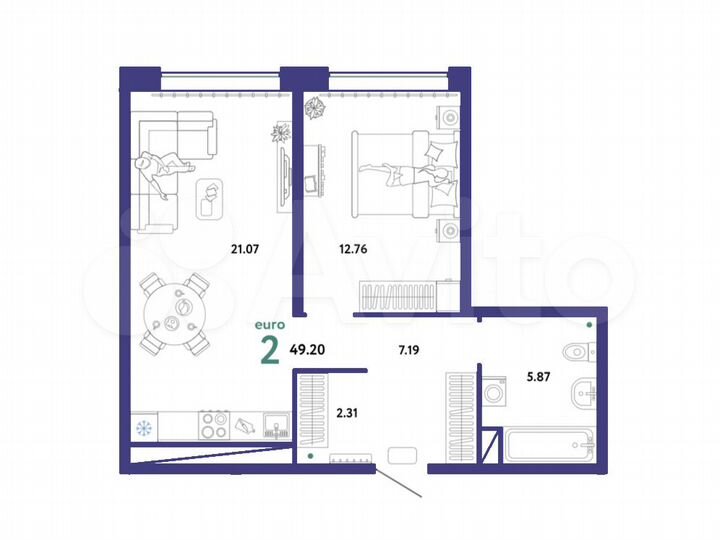 2-к. квартира, 49,2 м², 10/13 эт.