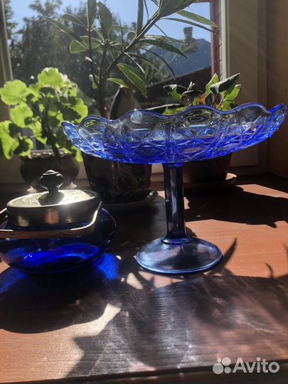 Стеклянная сахарница и ваза для фруктов СССР