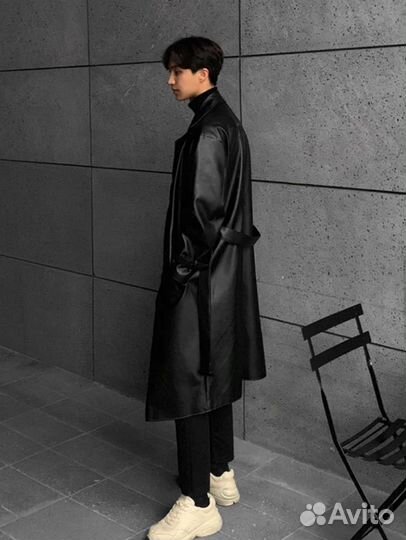 Кожаный тренчкот balenciaga type leather black