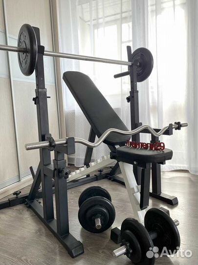 Набор Стойки со скамьёй штангой и гантелями