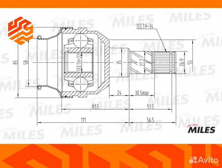 ШРУС внутренний miles GA10015 передний