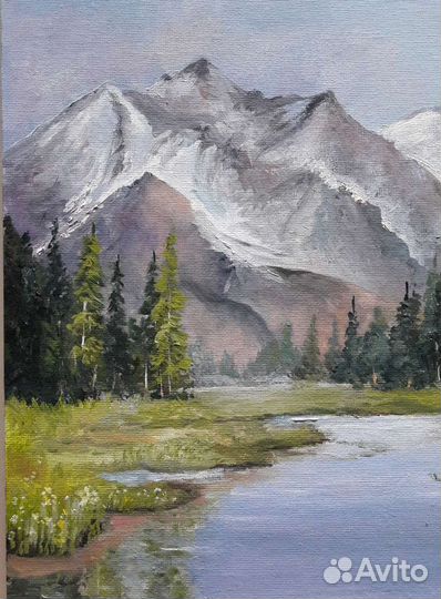 Картина маслом пейзаж. Горы. Холст 24х30 см