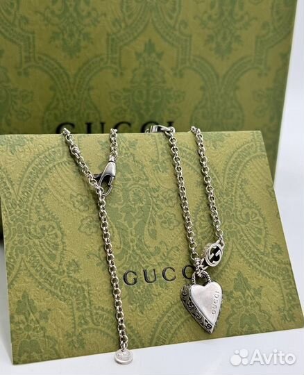 Цепочка цепь сердце кулон колье Gucci Гуччи