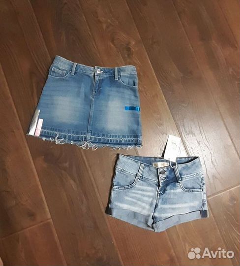 Юбка джинсовая и джинсовые шорты р. 152
