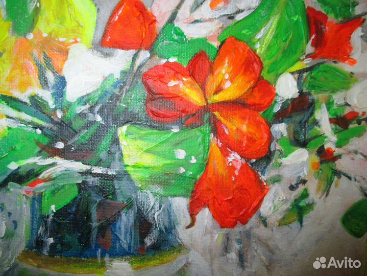 Картина интерьерная Цветы в вазе Холст Масло 40*50