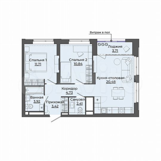2-к. квартира, 61,2 м², 25/31 эт.