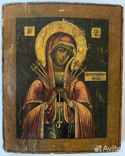 Икона старинная Семистрельная Богородица 19 век