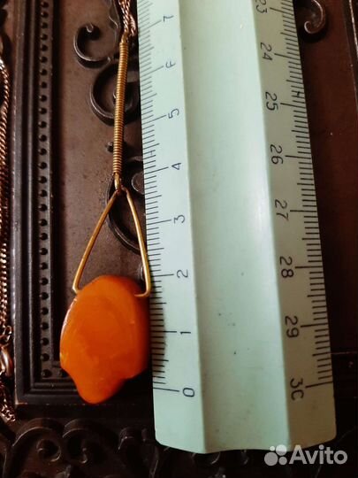 Кулон с цепочкой янтарь желток медь