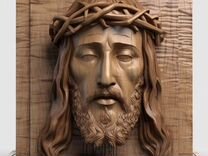 Резное панно "Голова Иисуса" с постаментом 3