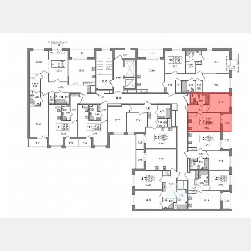 1-к. квартира, 33,3 м², 3/12 эт.