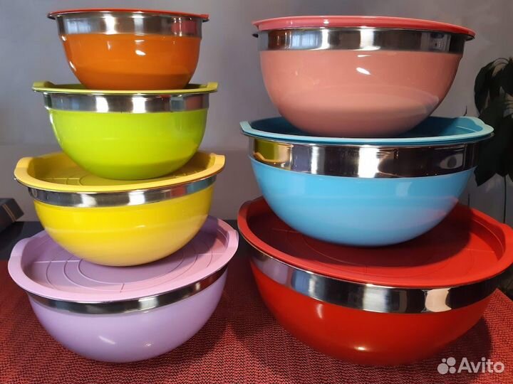 Миски из нержав. стали с крышками. Поштучно