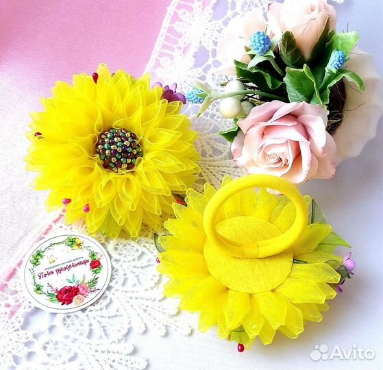 Хризантемы. Резинки для волос