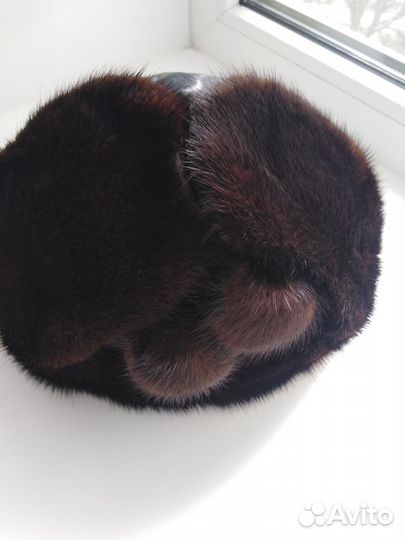 Шапочка, натуральная кожа+норка