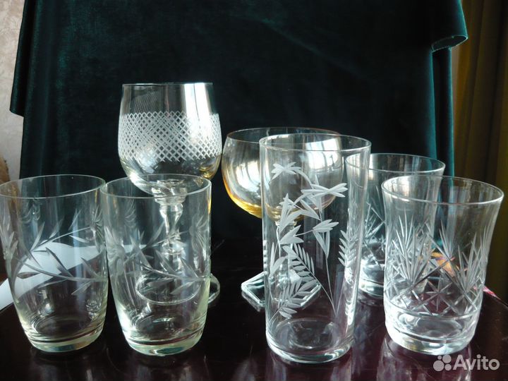 Стаканы,бокалы тонкое стекло с резьбой.,СССР. За 1