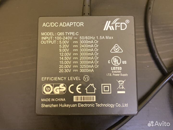 Зарядка для ноутбука 65 вт (сломан штекер)