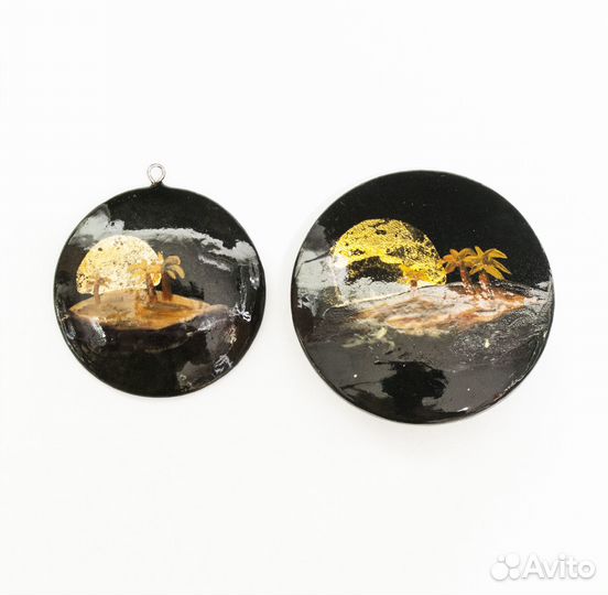 Набор Брошь и подвеска, дерево, роспись