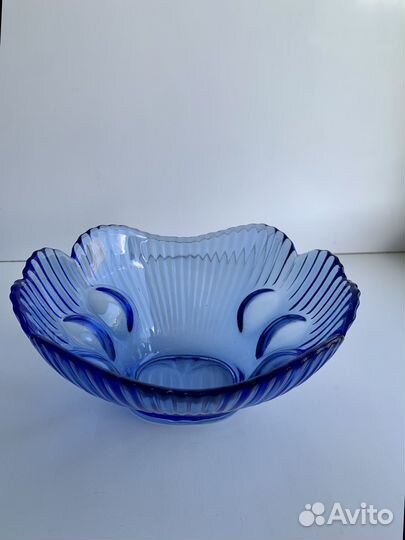 Ваза салатник синее стекло