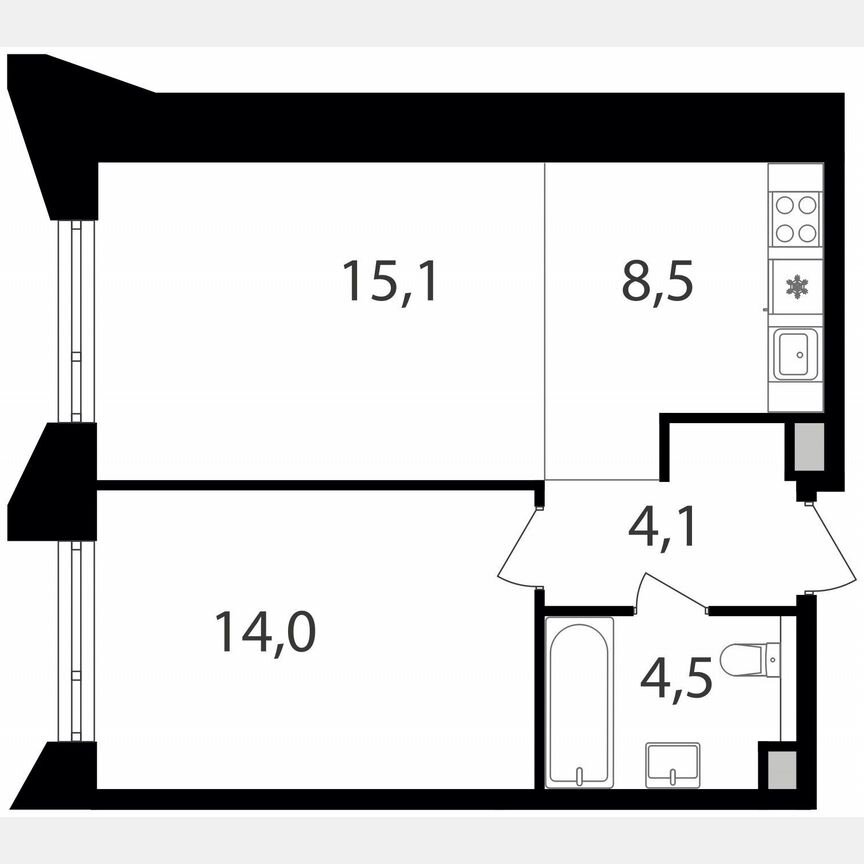 1-к. квартира, 46,2 м², 2/15 эт.